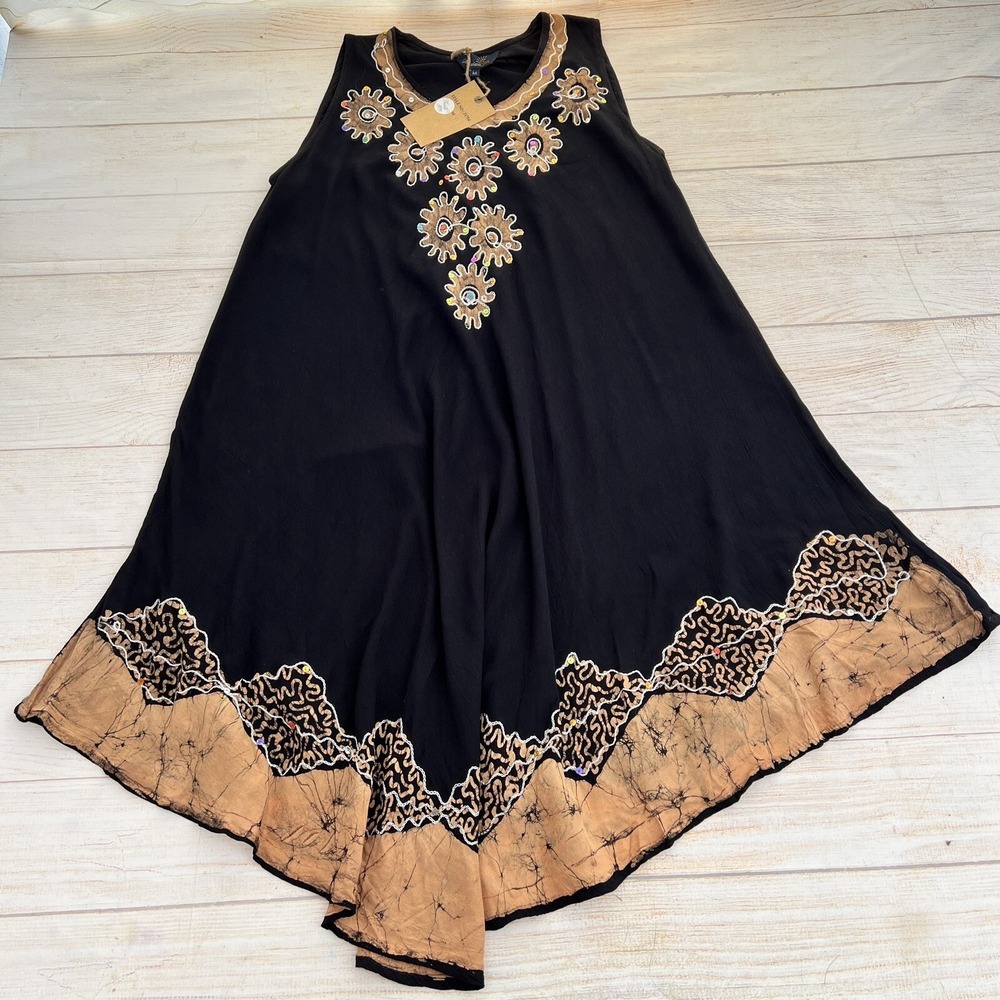 Riviera Sun Batik Embroidered Dress Sundresses for Women Black/Beige Size M - Picture 8 of 14